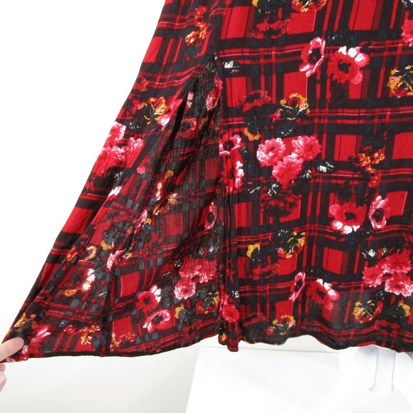 Asos Red Black Floral Plaid Long Sleeve Midi Dress 8 - Picture 7 of 13